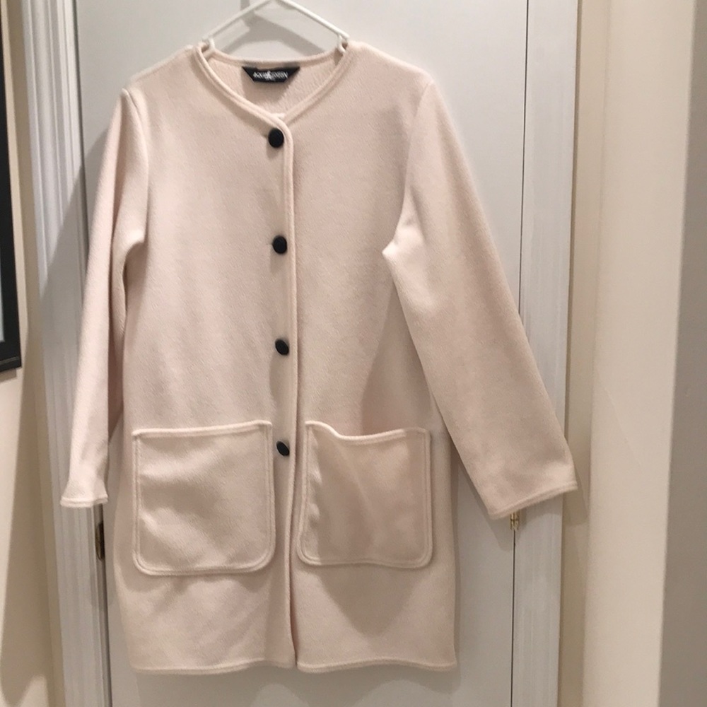 A Vintage 80s Aqua Sheen cream fleece coat/ jacket/ duster size m
